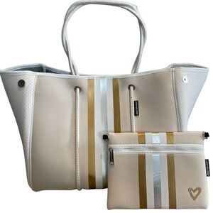 Neoprene White & Gold Durable Large Tote durable & lightweight NWTMagnetic snaps
